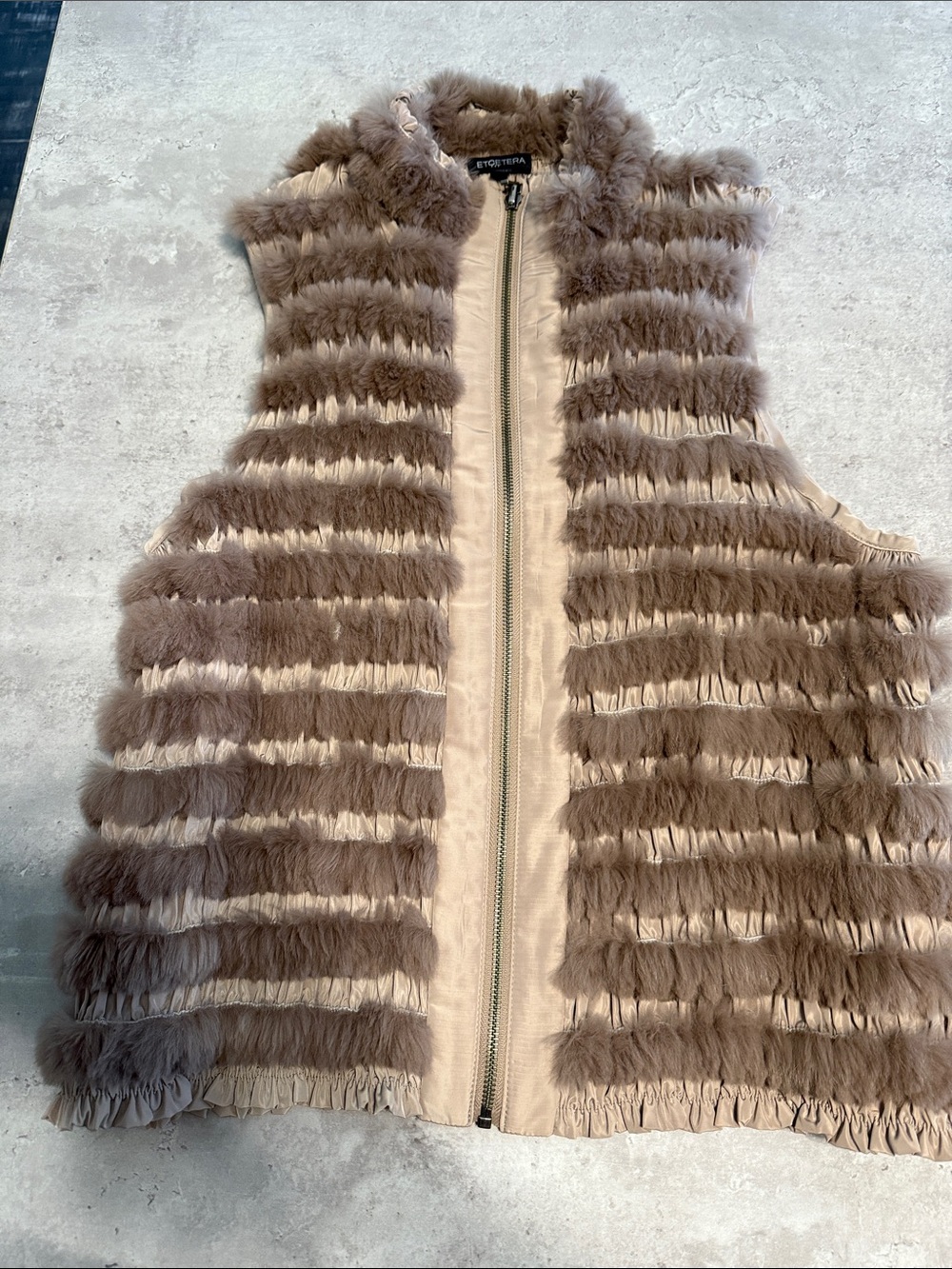 Etcetera Taupe Striped Faux-Fur Zip Front Vest